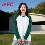 班尼路（Baleno）撞色插肩袖長(cháng)袖T恤女2026春秋款美式復古寬松休閑學(xué)院風(fēng)百搭上衣
