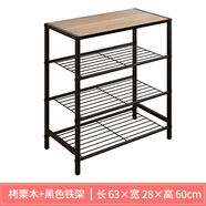 家世比宿舍鞋架子家用門(mén)口多層小窄鐵藝簡(jiǎn)易鞋架入戶(hù)門(mén)收納鞋柜出房用 烤栗色木板+黑架四層