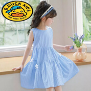 G.duck連衣裙女童純棉2024無(wú)袖兒童夏季新款花朵女孩背心裙子洋氣公主 藍色 110