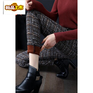 初徑新款格紋打底褲女外穿純棉加絨加厚小腳褲彈力千鳥(niǎo)格鉛筆褲松緊腰 彩色千鳥(niǎo)格(加絨) 加厚 26 1尺9