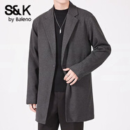 班尼路（Baleno）S&K系列毛呢大衣男款秋冬季商務(wù)休閑時(shí)尚西裝套裝純色中長(cháng)款外套 灰色【外套】 S