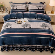 中掌柜冬季加厚保暖牛奶絨床上四件套雙面絨珊瑚絨被套法蘭絨床單防靜電 一路有你 床單款 2.0m床四件套[被套220x240cm