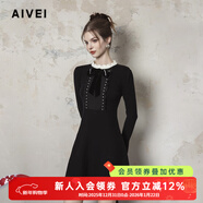 AIVEI欣賀艾薇2024冬季宮廷淑女風(fēng)蝴蝶結赫本針織連衣裙R766801A 黑色 S
