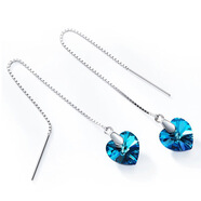 珠緣景翠925純銀奧地利心形水晶耳環(huán) 時(shí)尚韓版甜心耳飾海洋之心銀飾 奧地利心形水晶耳線(xiàn) H5020 925銀