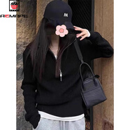 AEMAPE半拉鏈高領(lǐng)毛衣打底衫女2025秋冬新款內搭針織衫百搭上衣設計感女 黑色 XL 60/65kg