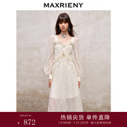 MAXRIENY宮廷復古風(fēng)仙美連衣裙早秋新款訂婚小白裙 米白A21 M