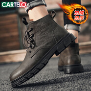 卡帝樂(lè )鱷魚(yú)（CARTELO）馬丁靴男款加絨英倫冬季復古工裝靴男士高幫保暖皮靴子男登山鞋