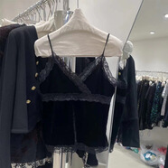 VIISUONISONGYA歐洲絲絨蕾絲無(wú)袖吊帶背心女2025早春新款內搭小性感上衣 黑色 2211 S