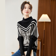 半高領(lǐng)小個(gè)子加大碼羊毛針織衫女套頭春季短款蝙蝠袖復古繡花毛衣 米白色 均碼