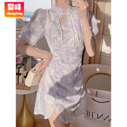 賞峰【油畫(huà)調色師】法式宮廷風(fēng)改良旗袍連衣裙女2024年夏季新款短裙子 主圖款 S