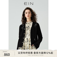 EIN言文藝古著(zhù)繡花V領(lǐng)綿羊毛學(xué)院風(fēng)針織衫短外套 女裝秋季新款 石墨黑 S