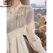 AEMAPE國風(fēng)新中式復古氣質(zhì)開(kāi)衫吊帶改良旗袍套裝裙子2025春秋連衣裙女裝 杏色【上衣】單件 S 建議80-95斤