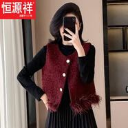 恒源祥小香風(fēng)安可拉紅色馬甲連衣裙兩件套女秋冬新款感打底長(cháng)裙套裝 單酒紅馬甲今年流行的輕奢品牌 M