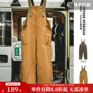 馬登工裝美式復古BF背帶褲男寬松直筒高腰男士休閑褲秋冬連體長(cháng)褲子 卡其黃 2XL