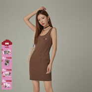 CHUU無(wú)袖連衣裙女2025秋季新品修身顯瘦背心裙辣妹個(gè)性磨破短裙 咖啡色 均碼