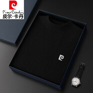 皮爾卡丹高檔男士羊毛衫秋冬季休閑加厚純色套頭針織羊絨衫高領打底衫毛衣 低領黑色 165/M碼建議體重90-115斤