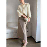 OLOEY國際一線(xiàn)品牌卡其色高腰半身裙女年秋冬時(shí)尚顯瘦通勤中長(cháng)款裙子 卡其色 S