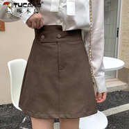 啄木鳥(niǎo)（TUCANO）大碼女裝秋冬新款胖妹妹PU皮裙短裙高腰顯瘦半身裙設計感百搭小眾 咖啡色 卡碼拍小 S 建議80-90斤