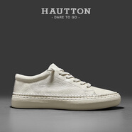 皓頓（HAUT TON）小白鞋男士2026最新款頭層牛皮一腳蹬百搭真皮運動(dòng)休閑鞋板鞋子男 白色 40 適合運動(dòng)鞋41碼