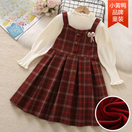 G.duck女童加絨連衣裙套裝2025新款冬季兒童格子吊帶裙針織打底衫兩件套 圖片色 120 cm