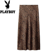 花花公子女裝2025年秋歐美A字高腰中長(cháng)裙絲緞面質(zhì)感迷笛半身裙 棕色 L