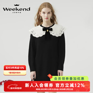 卓雅周末（JORYA weekend）2023秋季新款鉤花娃娃領(lǐng)蝴蝶結H型針織連衣裙EJWDCQ42 黑色 XS
