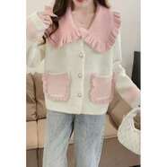 第喜武小香風(fēng)毛呢短外套女2026撞色寬松顯瘦減齡針織娃娃領(lǐng)百搭上衣 米白深610外套 S 80-95斤