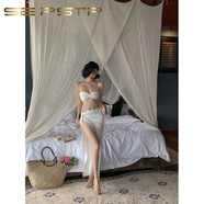 夏典素訂女王（SE.PSTP）素訂女王度假感純欲性感白色抹胸包臀裙開(kāi)叉時(shí)尚高端兩件套套裝裙 白色（現貨） S