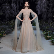 LISM設計師國際輕奢品牌高端年會(huì )晚禮服裙女絕美感宴會(huì )重工釘珠鑲鉆高 香檳色 (20天內發(fā)貨) S