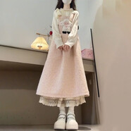 兩件/套裝學(xué)院風(fēng)可愛(ài)甜美少女感小羊提花減齡背帶裙女+長(cháng)袖打底衫 【套裝】打底衫+背帶裙 均碼 M