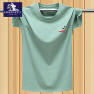 傳奇保羅夏季男士純棉運動(dòng)休閑薄款短袖t恤加肥加大碼圓領(lǐng)T胖子半袖上衣服 豆綠色 小羽毛 M 體重90-115斤