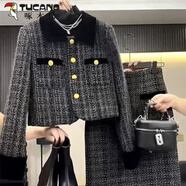 啄木鳥(niǎo)（TUCANO）職場(chǎng)感加棉小香風(fēng)外套+高腰一步裙通勤顯氣質(zhì)2026秋冬季新款 灰色加厚單件上衣 L 【建議106-115斤】