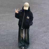 韓潮襲人（HAN CHAO XI REN）國潮復古刺繡2026棉服新款外套冬季美式寬松加厚棉衣面包服女裝 黑色一件裝【重磅刺繡棉服】民族風(fēng) M  男女同款