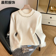 小紅書(shū)小香風(fēng)釘珠圓領(lǐng)套頭毛衣女秋冬2025新款法式拼接毛毛袖 杏色[氣質(zhì)上衣/溫柔系/歐美/設計 S [時(shí)尚搭配/2025/奶甜/炸街/