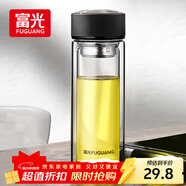 富光 男女士雙層玻璃杯 水杯 支持團購定制 304杯子泡茶杯400ML黑