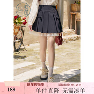 紫涵（ZIHAN）紫涵蝴蝶結高腰百褶裙女秋季甜美學(xué)院風(fēng)網(wǎng)紗A字半身短裙 黑藏青 M