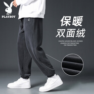花花公子（PLAYBOY）褲子男秋冬季加絨保暖男士寬松休閑褲新款百搭雙面絨運動(dòng)束腳衛褲 2810-深灰(雙面絨) 2XL