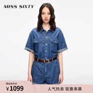 MISS SIXTY2025夏季新款牛仔連體褲女配腰帶含天絲短袖復古休閑 中藍 S