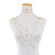 歐美風(fēng)格鍍金銀項鏈 可延長(cháng)51cm以上多層胸鏈 鈴鐺乳環(huán)飾品組合 金色項鏈+金色胸鏈