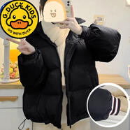 G.duck品牌12-15歲初中學(xué)生短款外套13少女大童冬季保暖韓版羽絨服女 黑色 M 建議100-115斤