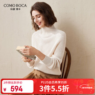 科蒙博卡2024秋冬高端純色山羊絨衫女高領(lǐng)插肩袖加厚針織毛衣 奶白色 L