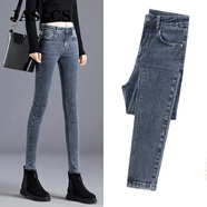 Jaslcs高品質(zhì)牛仔褲女2025秋季新款彈力高腰修身顯瘦時(shí)尚百搭小腳褲子女 藍灰九分【高品質(zhì)】 26