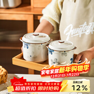 舍里墨藍日式燉盅隔水燉陶瓷蒸蛋碗家用瓦罐一人食湯盅煲湯帶蓋小湯碗 兩件裝+小勺*2 可蒸可烤