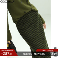 COCOBELLA[苔蘚綠]細閃銀蔥千鳥(niǎo)格羊毛半身裙女秋冬毛呢筒裙HS87 HS87B春版 L