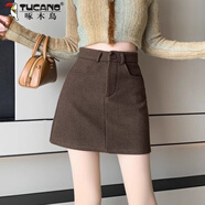 啄木鳥(niǎo)加厚毛呢半身裙女秋冬新款高腰百搭a字包臀短裙小個(gè)子顯瘦一步裙 咖啡色 XS