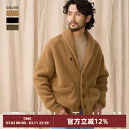 CULTUM【100%羊毛】秋冬意式休閑青果領(lǐng)針織開(kāi)衫加厚毛衣外套男 卡其 L -XL