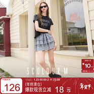 三彩2025夏季新款格紋蛋糕裙松緊腰半身裙木耳邊短裙甜美M