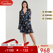 GUESS品牌女士連衣裙歐美法式V領(lǐng)性感收腰長(cháng)袖短裙藍色夏季2025新款 藍色 S （EU）