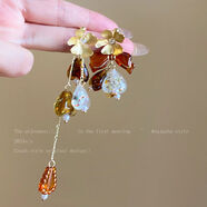 安米戀鐘楚曦花朵流蘇耳釘女復古港風(fēng)美拉德耳環(huán)重工設計感輕奢耳飾 重工不對稱(chēng)花朵