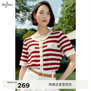 伊芙麗（eifini）伊芙麗氣質(zhì)條紋百搭針織開(kāi)衫女2024夏裝新款經(jīng)典休閑淑女毛衫女 紅色 S 155/80CM